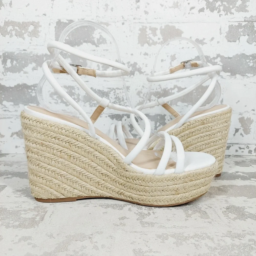 NEW BP White Cohan Espadrille Wedge Strappy Sandals W633 - Picture 3 of 11